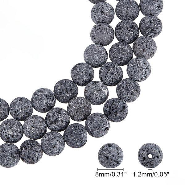 <p>Круглые каменные бусины из натуральной необработанной вулканической лавы (вулканического туфа). Бусины имеют матовую серо-черную поверхность, оттенок может отличаться от фотографии. Бусины могут немного отличаться по форме и размеру. Цена за низку 37 см (около 45 бусин, низки формируются без проверки каждой бусины на дефекты).</p>