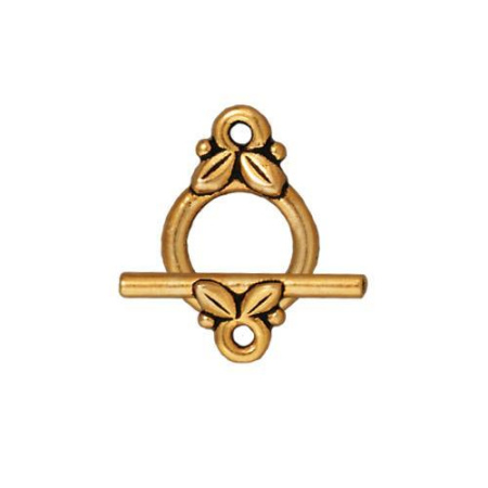 Застежка, 14.5х10мм, TierraCast, тогл, Два листика, базовый материал - оловянный сплав, позолоченные с чернением, 1 шт.