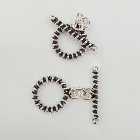 Застежка, 19х15мм, Индия, тогл Пружинка, базовый материал - латунь, посеребренный с чернением, 2 шт.