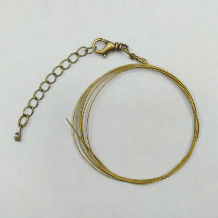 Набор для бус (колье, браслета), тросик с концевиками, карабином и удлинителем, базовый материал - сталь, цвет античное золото (светлая бронза), 1 метр + 7 см