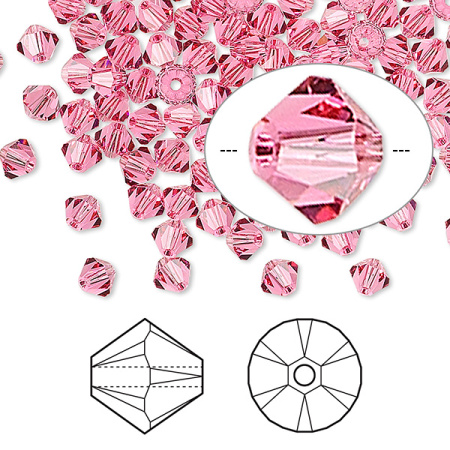 Бусина Swarovski, 4мм, Биконус (#5328), розовый (цвет 209), 10 шт.