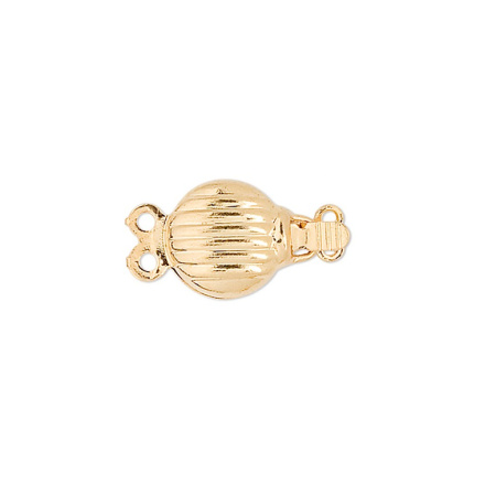 Застежка, 14х8мм, на две нити, плоский круг с борозками, базовый материал - латунь, позолоченный, 1 шт.