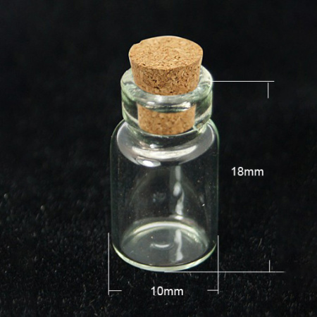 Бутылочка для декорирования, 18х10мм, базовый материал - стекло, стеклянная с пробкой, 1 шт.