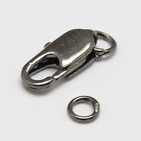 Застежка, 14х7мм, карабин продолговатый с соединительными колечками, базовый материал - латунь, вороненая сталь, 1 шт.