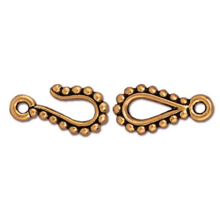 Застежка, 15х7мм, TierraCast, крючок с ответной частью, с пупырышками, базовый материал - оловянный сплав, позолоченный с чернением, 1 шт.