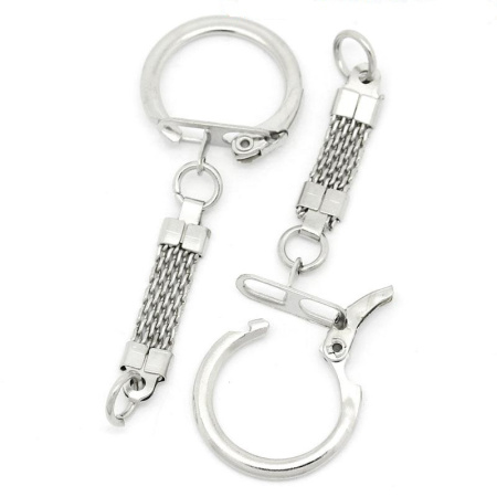 Основа под брелок, 65х24мм, кольцо-карабин с цепочкой, базовый материал - железо, стального цвета, 5 шт., УЦЕНКА