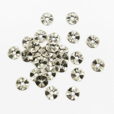 Бусина металлическая, 7х1мм, волнистый диск, базовый материал - цинковый сплав, стиль тибетское серебро, 5 грамм