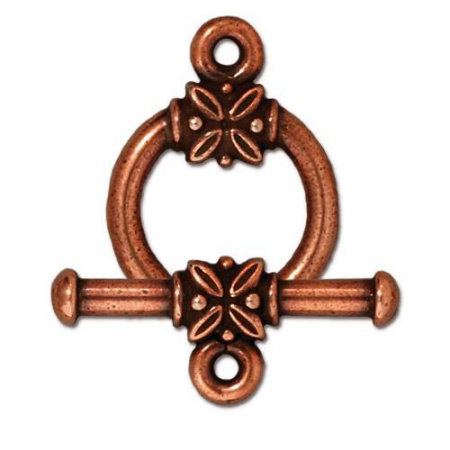 Застежка, 22.5х16.5мм, TierraCast, тогл, с растительным орнаментом, базовый материал - оловянный сплав, медный с чернением, 1 шт.