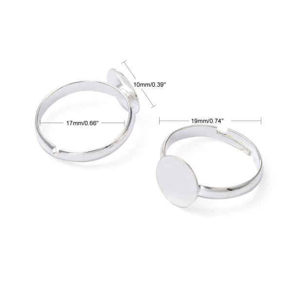 <p>Основа для кольца с платформой 10 мм стального цвета. Размер регулируется. Оттенок может отличаться от фотографии и в разных поставках. Цена за 5 шт.</p><p>ВНИМАНИЕ: платформа может быть немного смещена относительно центра, на покрытии возможны неровности и пятнышки.</p>