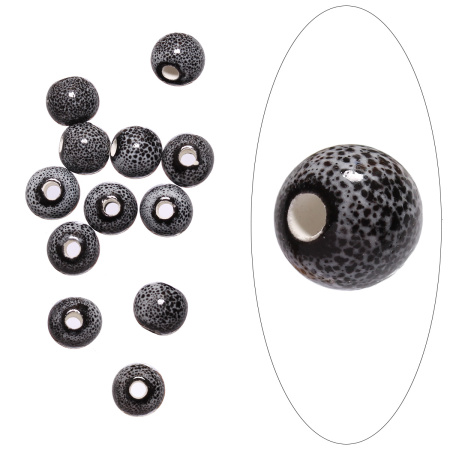 <p>
 Керамическая бусина - шарик ручной работы. Бусина покрыта глазурью белого цвета с черными точками. Оттенок может отличаться от фотографии, некоторые бусины имеют зеленоватый оттенок. Бусины могут немного отличаться по форме и размеру, рисунок на каждой бусине уникален. Диаметр отверстия - около 2 мм. Цена за 10 бусин.
</p>