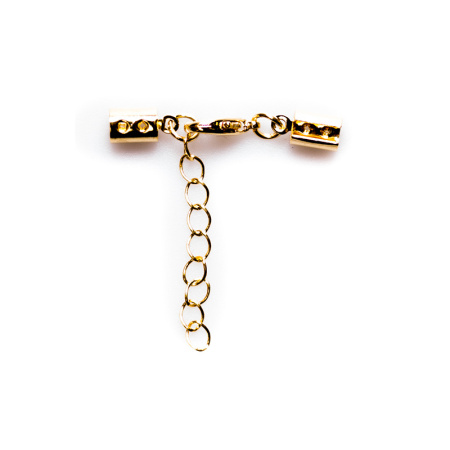 Застежка-карабин 12х7мм с удлиняющей цепочкой и обжимными круглыми концевиками 10х5мм (внутренний размер 4мм), базовый материал - латунь, под золото, 5 шт.