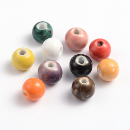 Бусина фарфоровая, 10-11мм, круглая, микс цветов, 10 шт.
