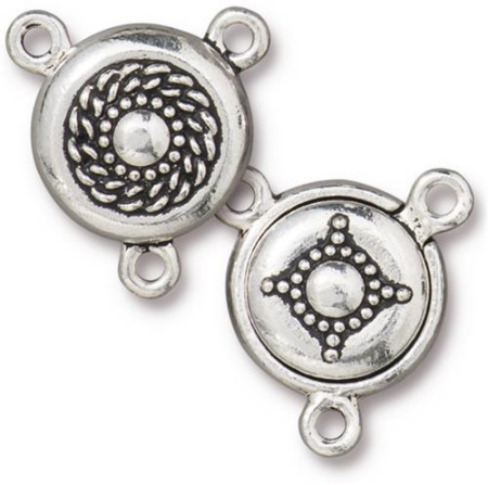 Застежка, 29х27.5мм, TierraCast, магнитная, круг с пупырышками, с тремя петельками, базовый материал - оловянный сплав, посеребренный с чернением, 1 шт.