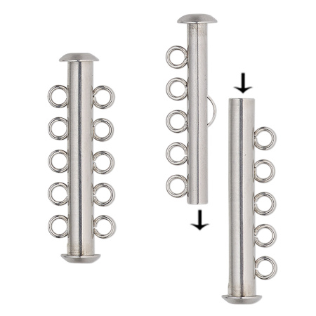 Застежка, 31х11мм, трубочка-слайдер на пять нитей, базовый материал - нержавеющая сталь, без покрытия, 1 шт.