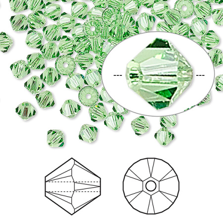 Бусина Swarovski, 4мм, Биконус (#5328), темный хризолит (цвет 214), 10 шт.