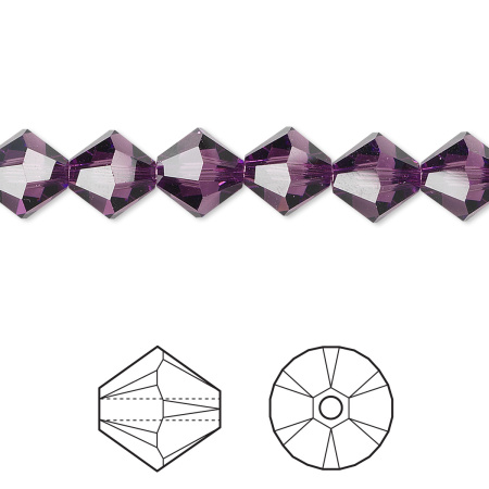 Бусина Swarovski, 8мм, Биконус (#5328), аметист (цвет 204), 1 шт.