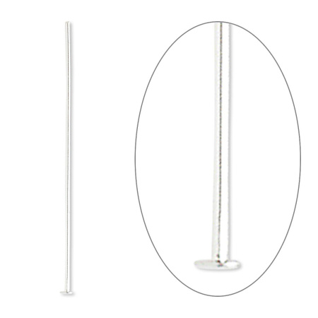 Пины со шляпкой, 38х0.723мм, базовый материал - латунь, посеребренные, 40 шт.