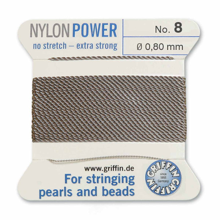 Нить нейлоновая, Griffin Nylon Power No.8 (0.8мм), серая, с иглой, моток, 2 метра