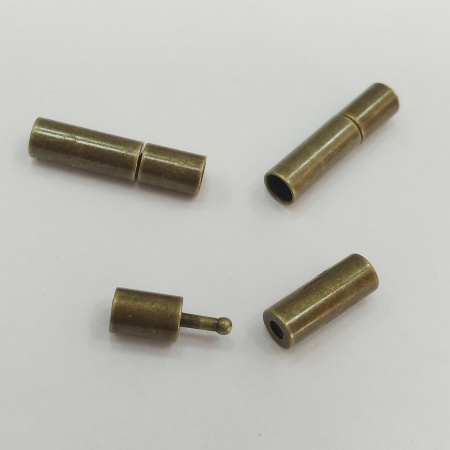 Застежка-концевик, 16х4мм (внутренний размер 3мм), кнопка-цилиндр с силиконовой вставкой, базовый материал - латунь, бронзового цвета, 5 шт.