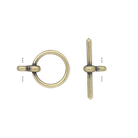 Застежка, 15.5х12мм, тогл, гладкий, базовый материал - цинковый сплав, античный позолоченный (цвет - бронза), 1 шт.