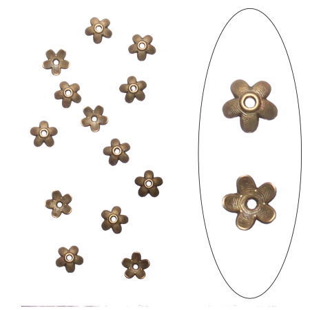 Шапочка для бусин (обниматель), 6х3мм, маленький цветочек, базовый материал - цинковый сплав, бронзовый, 2 грамма