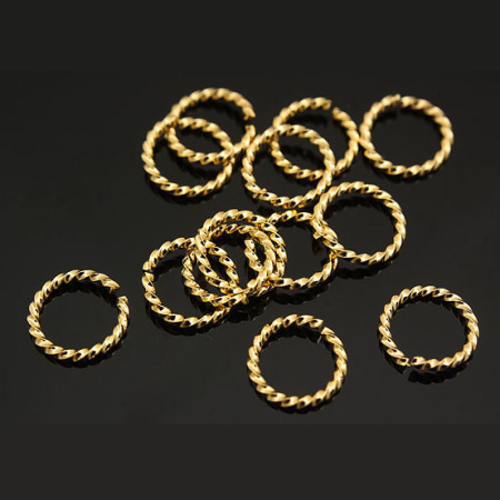 Соединительное колечко, 7мм (толщина 0.9мм, внутренний размер 5.2мм), витое, Корея, базовый материал - сталь, позолоченное, 20 шт.